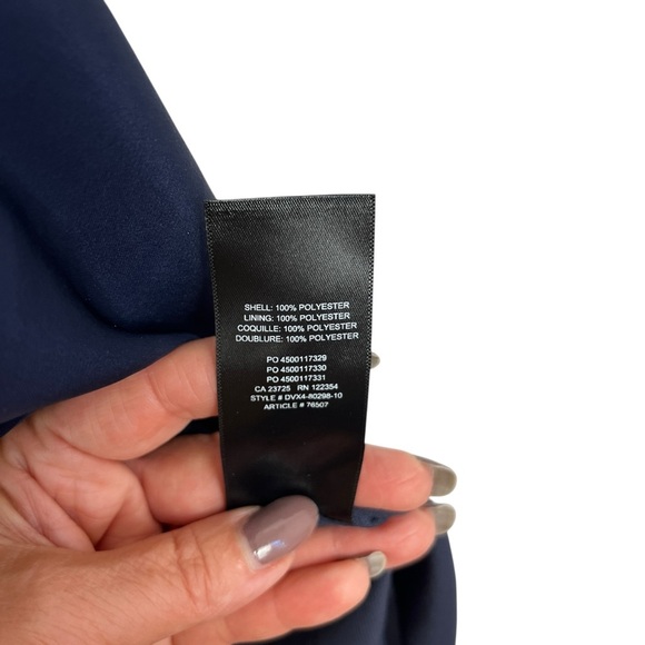 ARITZIA WILFRED Free Lune Classy Navy Blue Satin Puff Sleeve Wrap Dress Medium - Picture 12 of 13